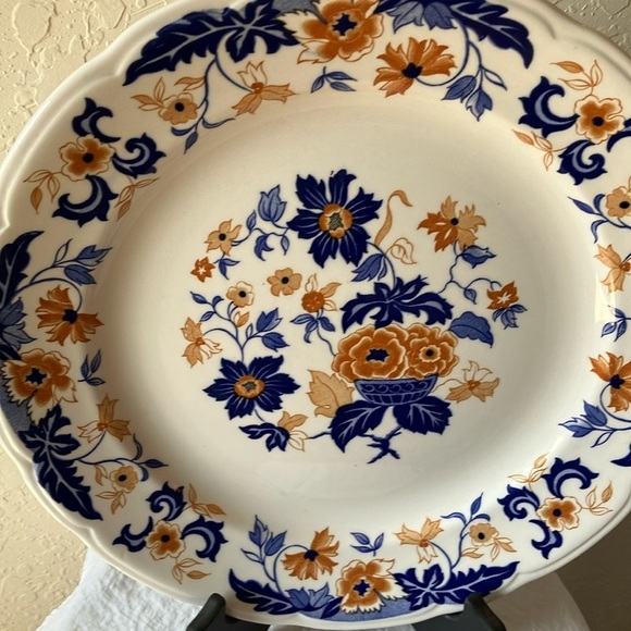 Atkins Ming Flower: Floral Blue & Cream Dinner Plate - Picture 8 of 15